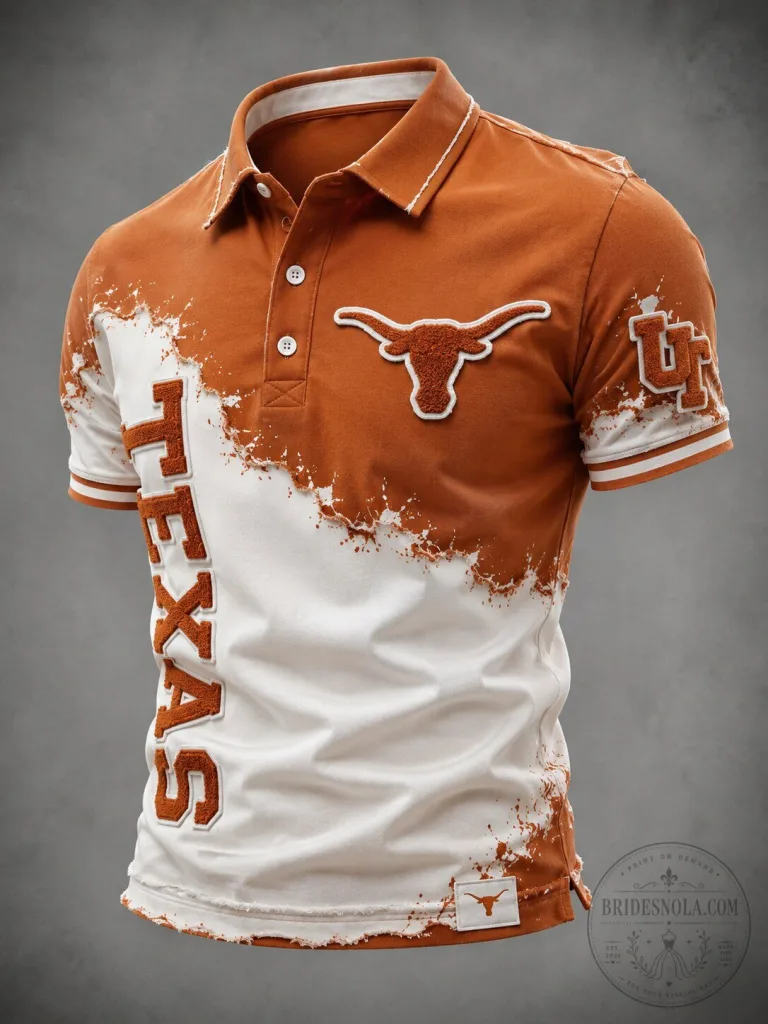 University of Texas Longhorns Distressed Orange and White Polo Shirt