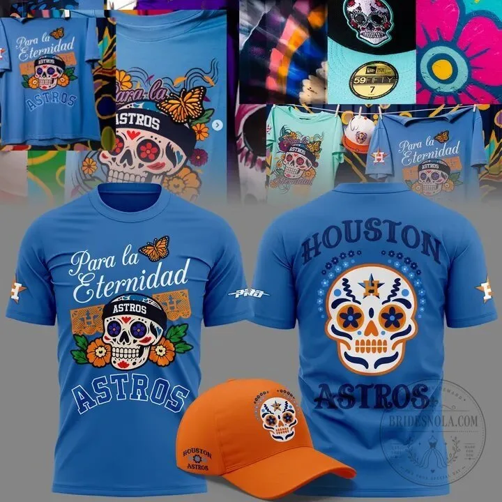 Houston Astros Day of the Dead Sugar Skull Blue T-Shirt