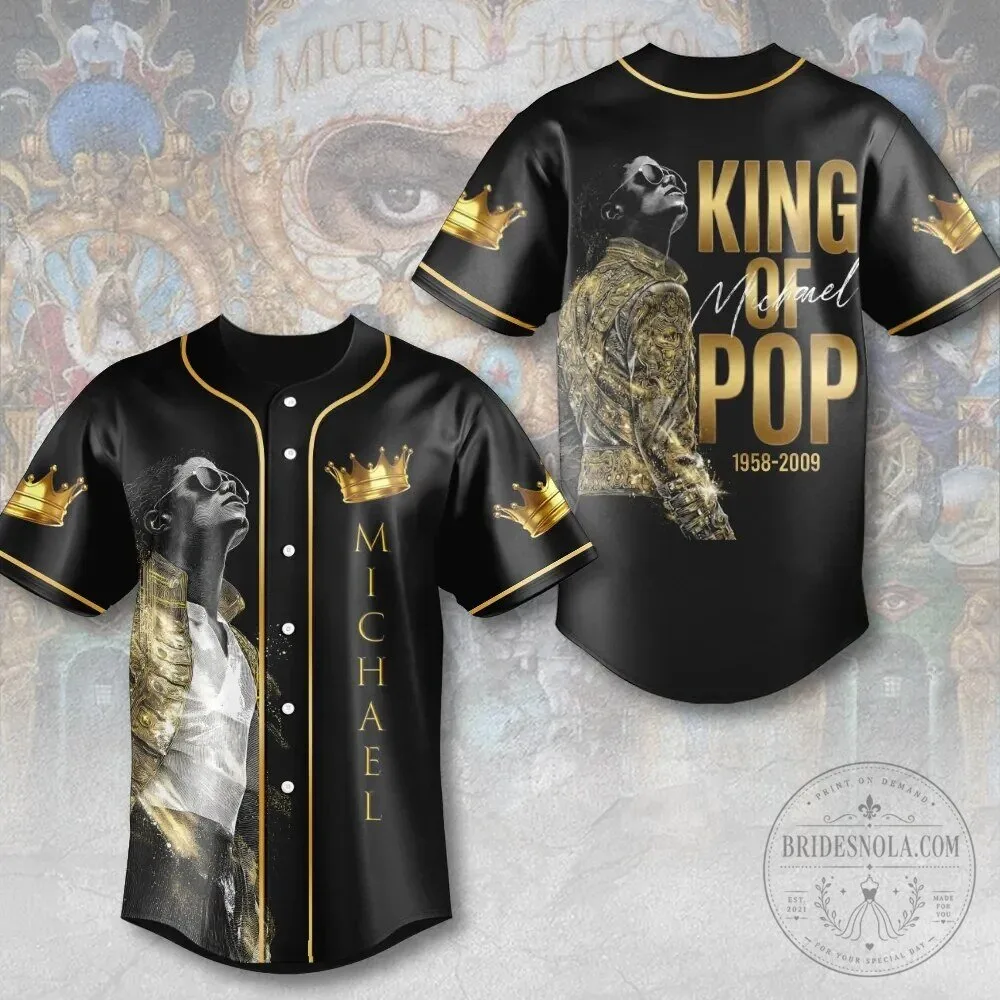 Michael Jackson King of Pop Black and Gold Crown Baseball Jersey