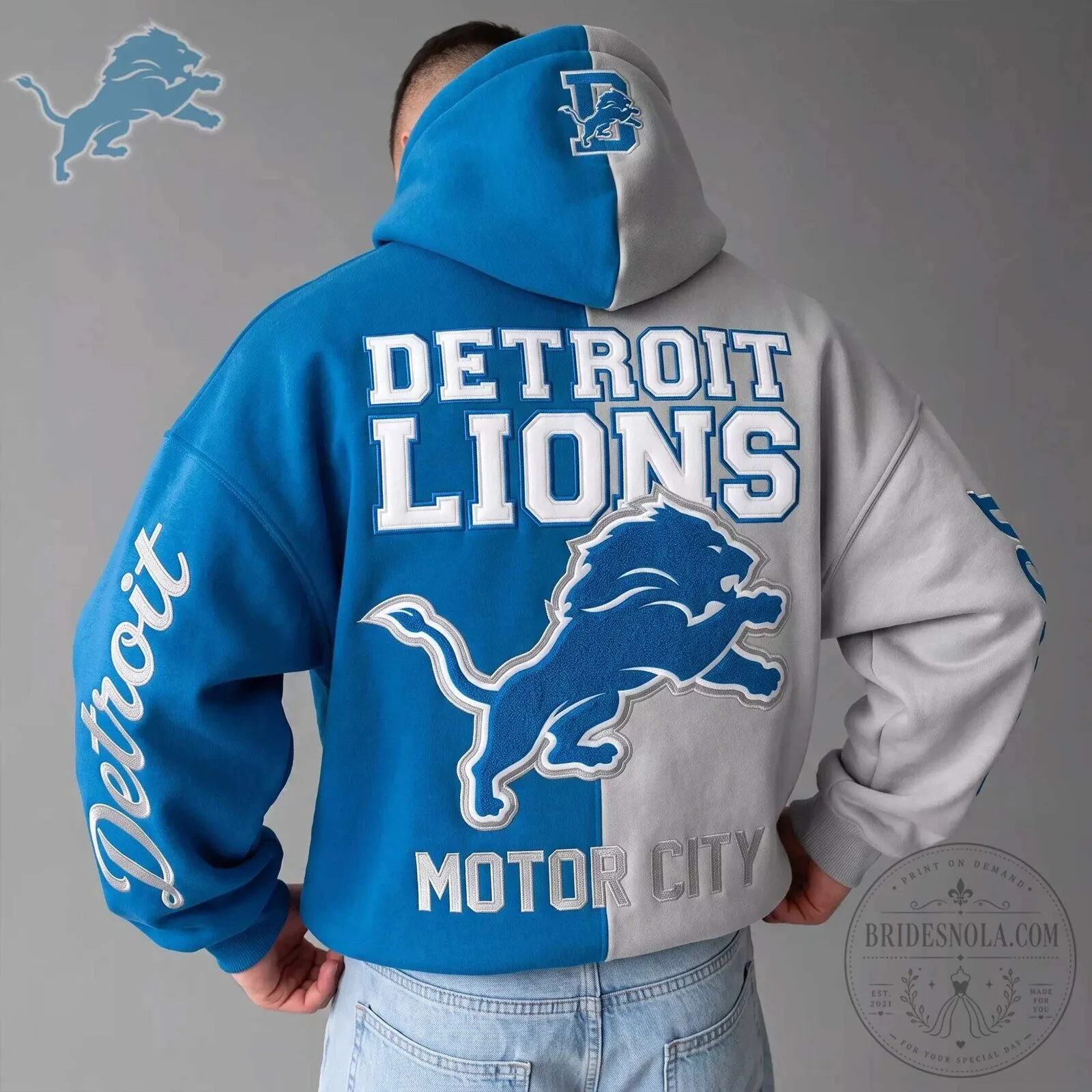 Detroit Lions Motor City Pride Blue and Gray Split Hoodie