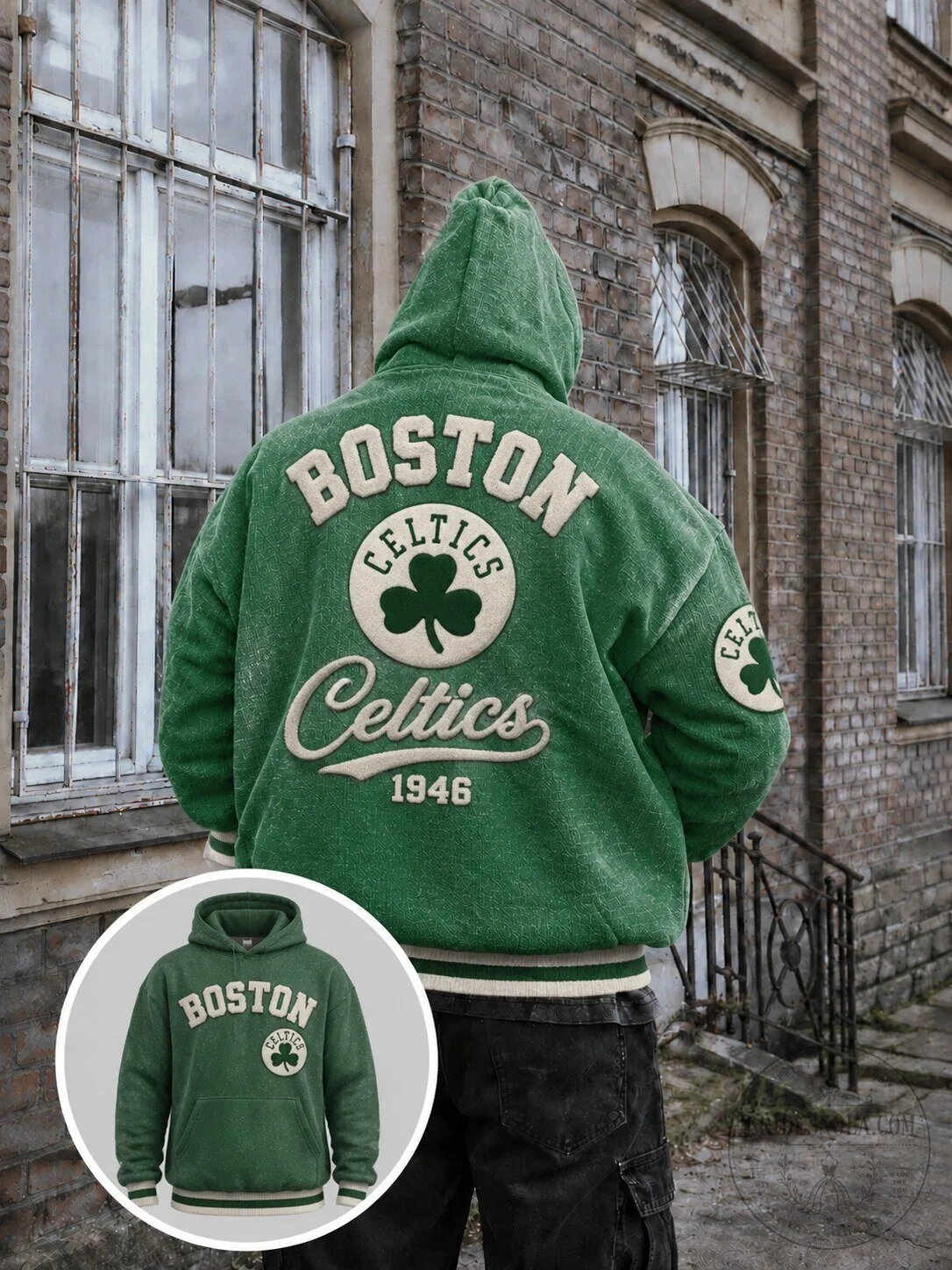 Boston Celtics Lucky Shamrock Green Embroidered Pullover Hoodie
