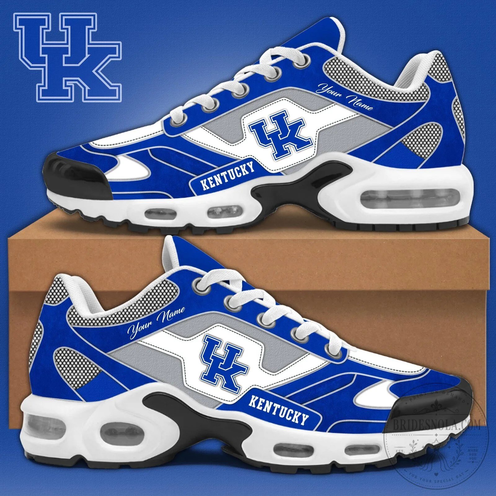 University of Kentucky Wildcats Blue and White Custom Name Sneakers