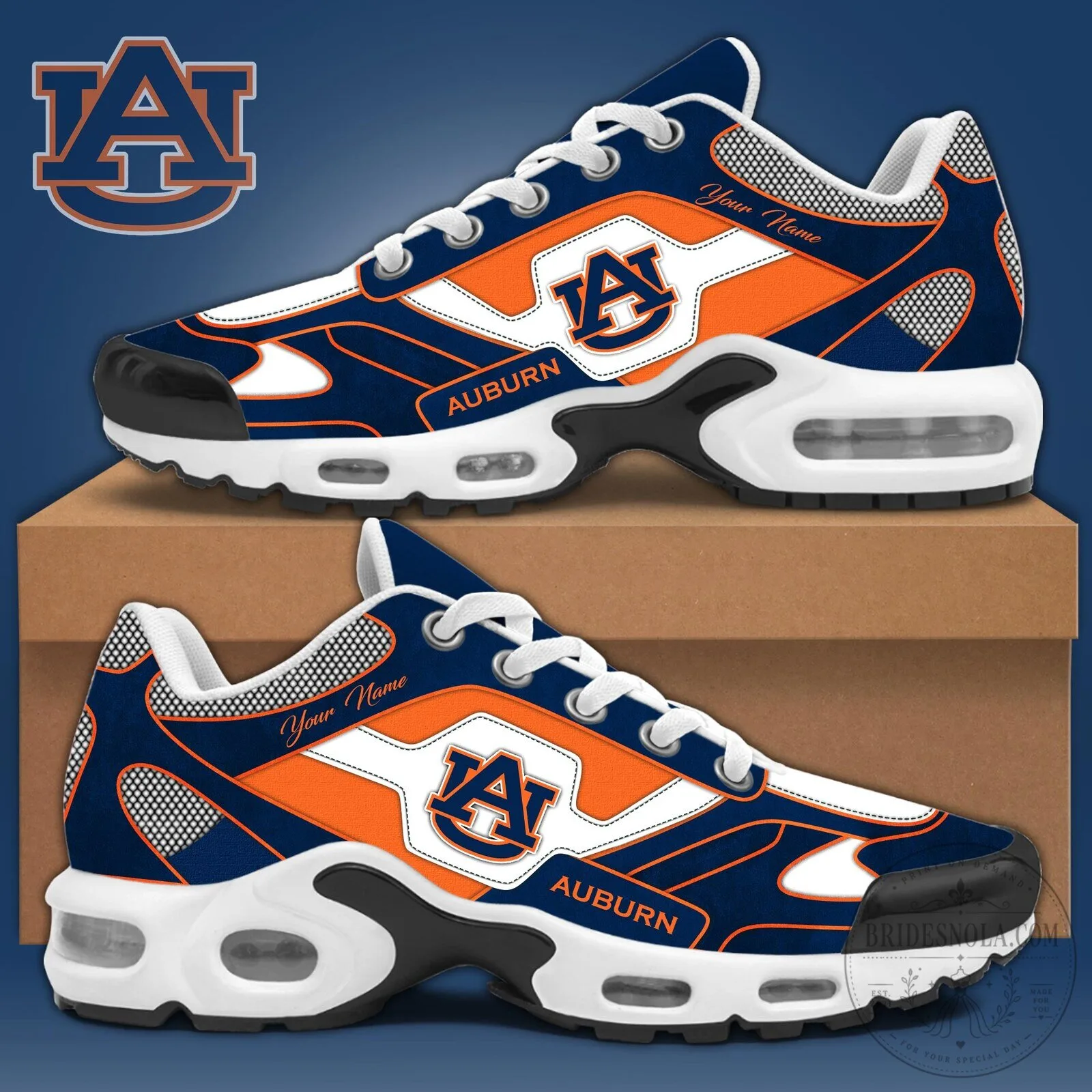 Auburn Tigers Custom Name Orange Blue White Athletic Sneakers