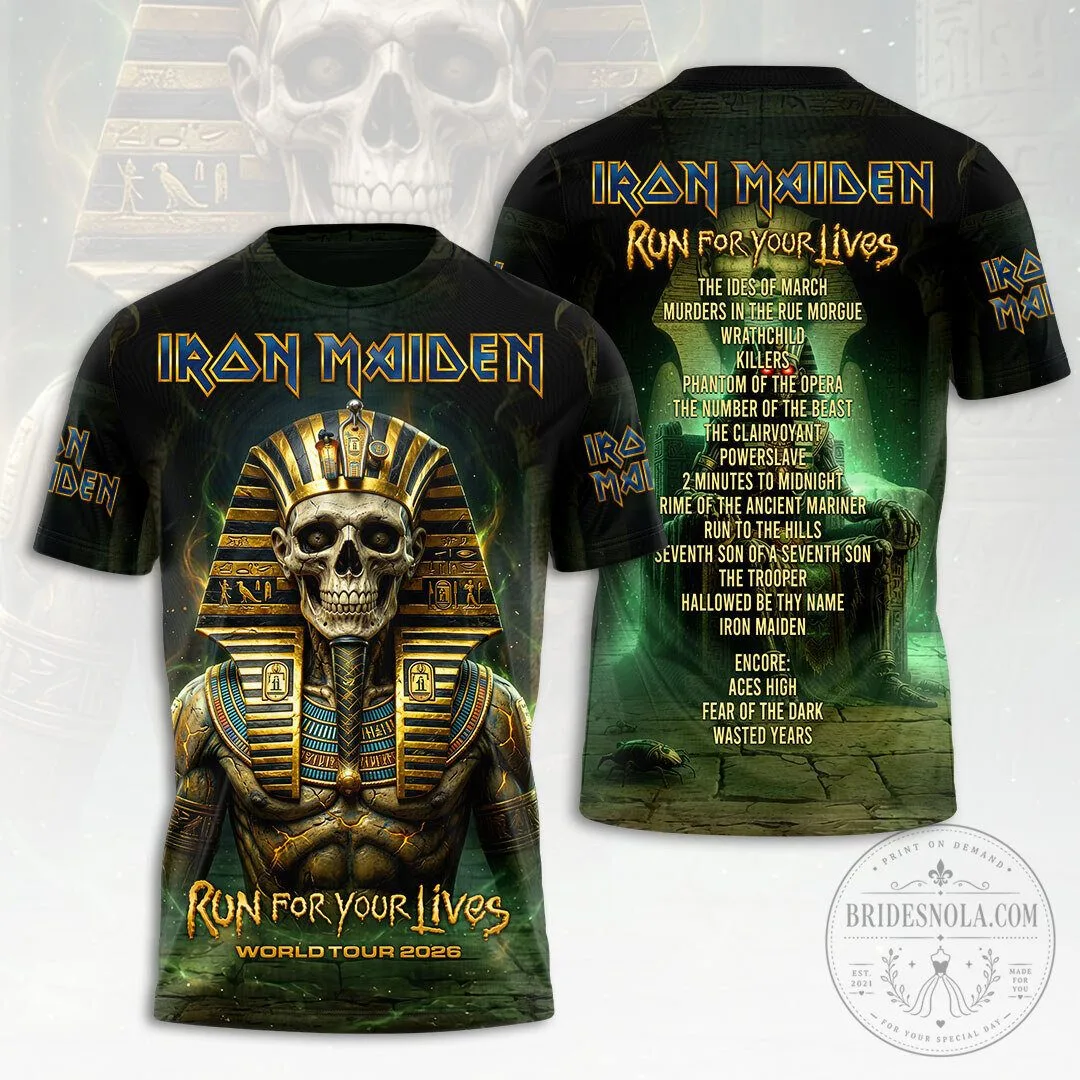 Iron Maiden Run For Your Lives World Tour 2026 Skull Pharaoh T-Shirt