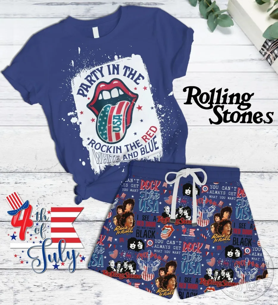 Rolling Stones Fourth of July Party In The USA Rockin' Red White And Blue Pajamas Set