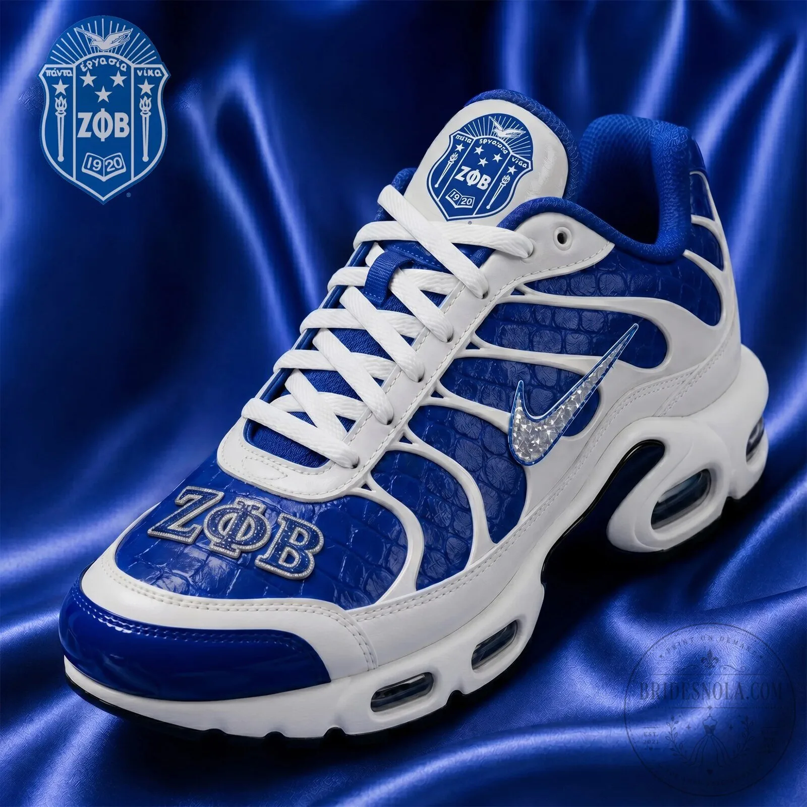Zeta Phi Beta Sorority Royal Blue White Crocodile Pattern Athletic Shoes