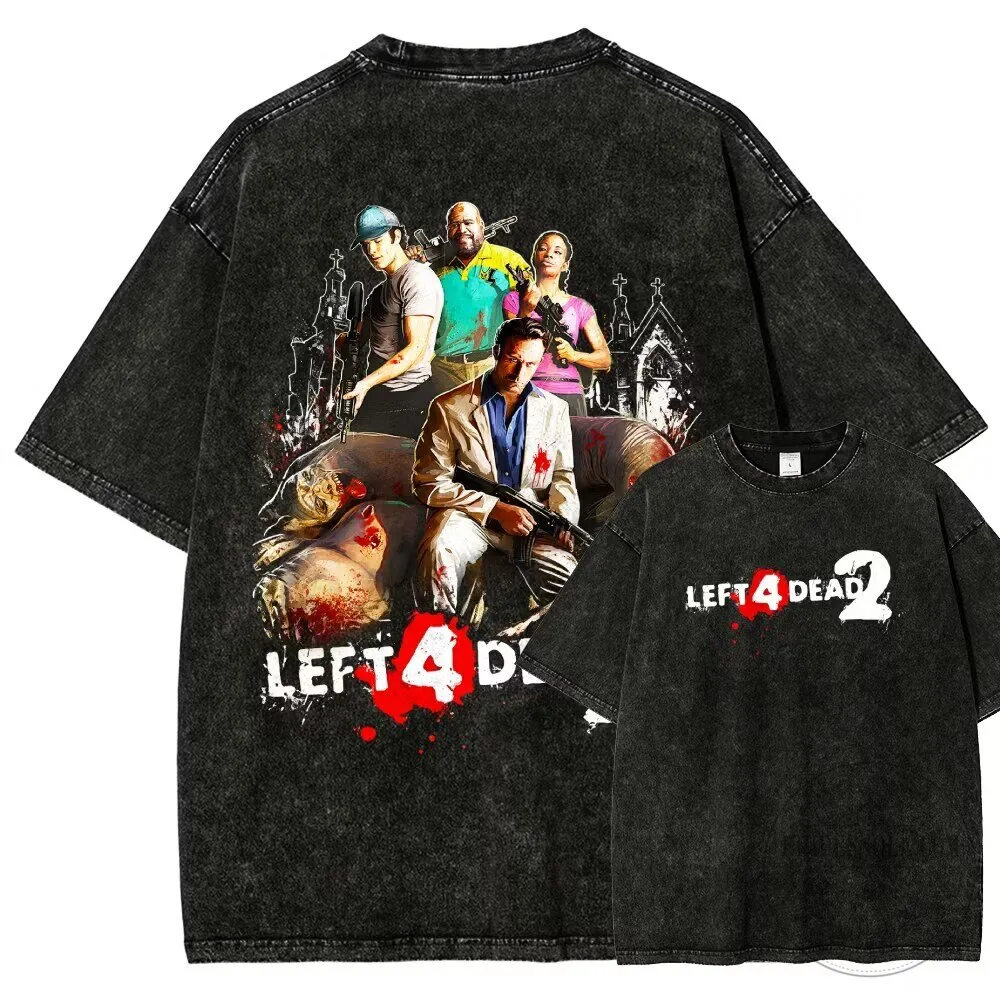 Left 4 Dead Video Game Characters Washed Black T-Shirt