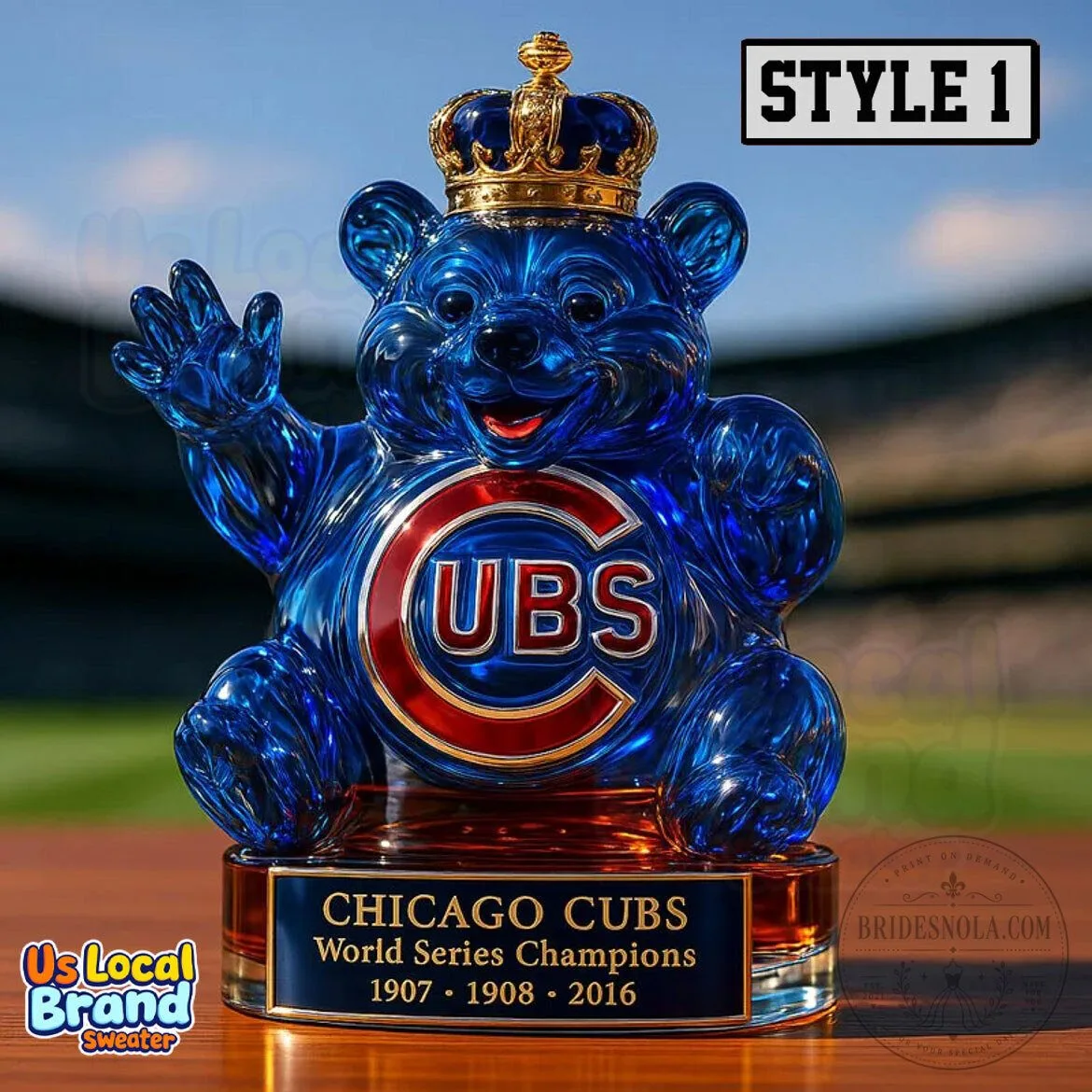 Chicago Cubs World Series Champions Bear Shaped Whiskey Bottle Decanter