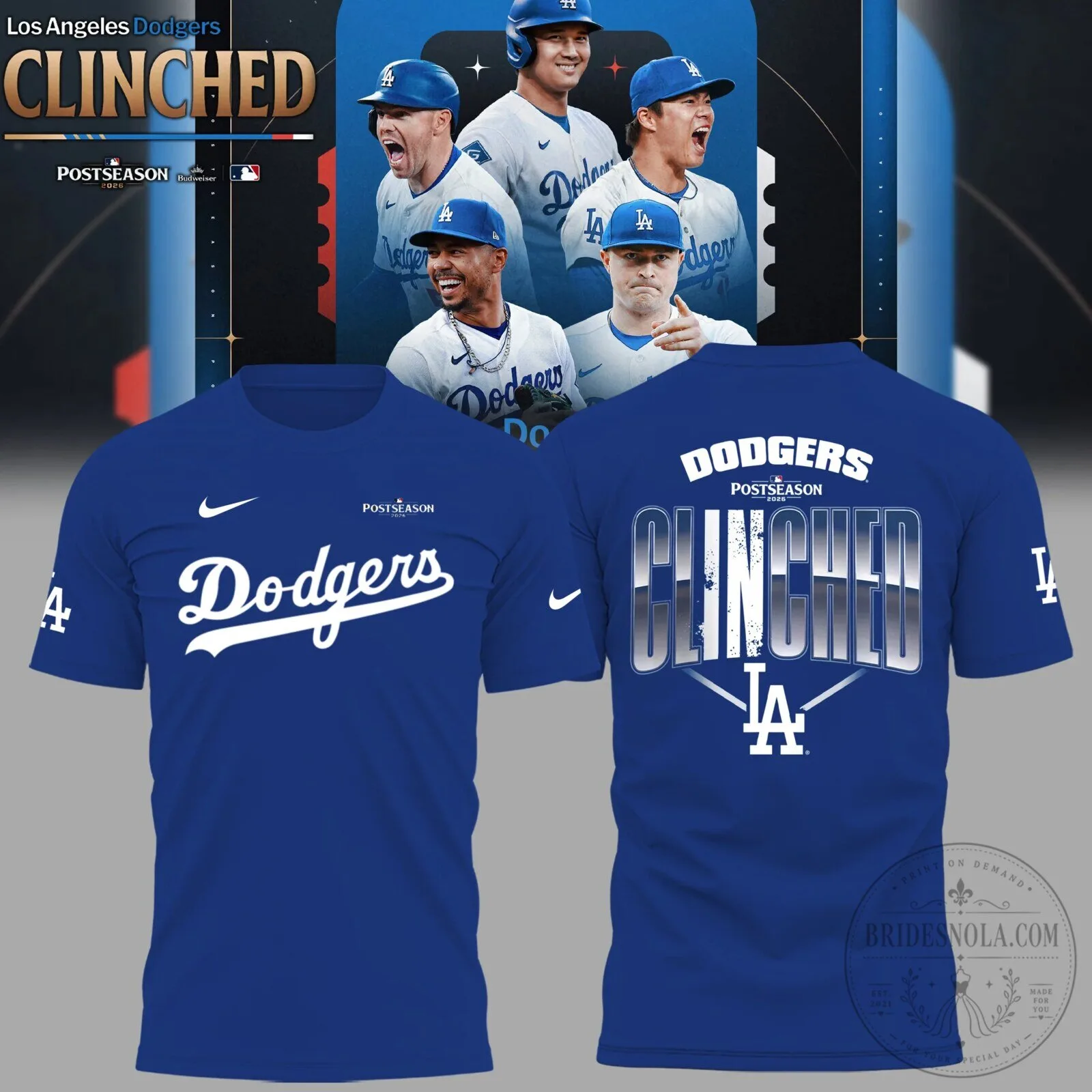 Los Angeles Dodgers 2026 Postseason Clinched MLB Baseball Fan T-Shirt