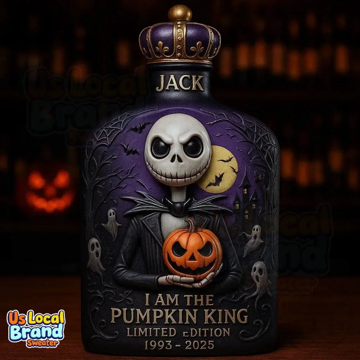 Jack Skellington Pumpkin King Limited Edition Whiskey Bottle with Crown Stopper