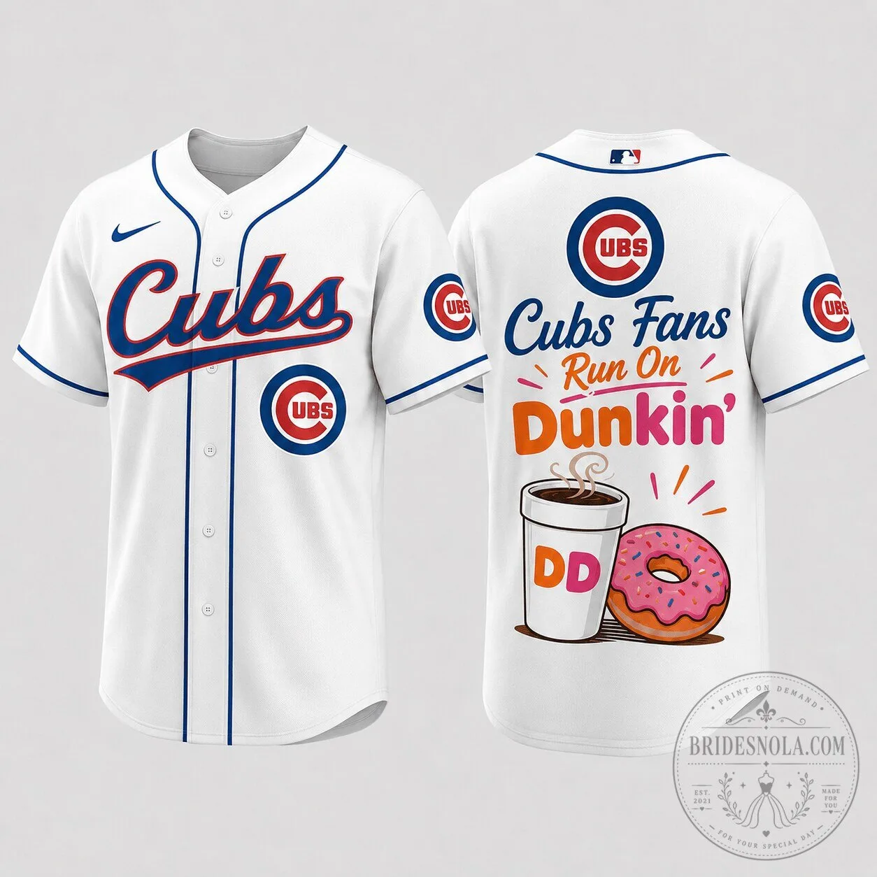Chicago Cubs Baseball Fans Run On Dunkin' White Premium Baseball Jersey 2 Chicago Cubs Baseball Fans Run On Dunkin' White Premium Baseball Jersey