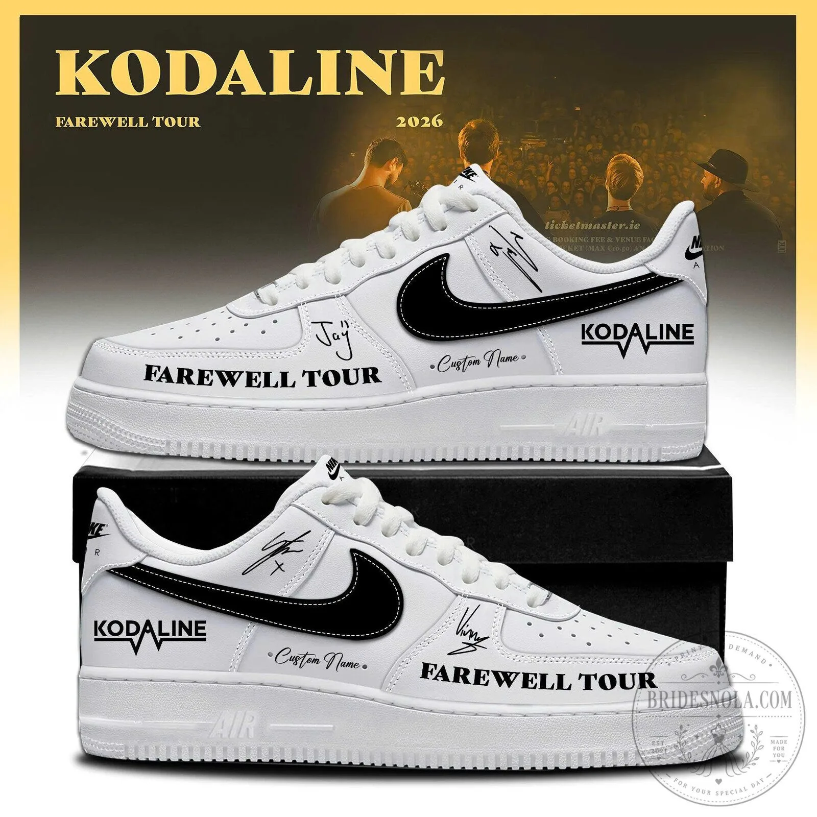 Kodaline Farewell Tour 2026 Custom Name White Sneakers