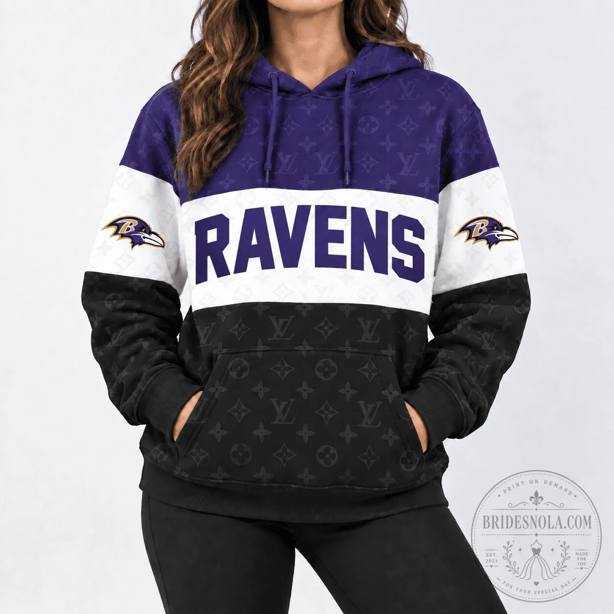 Baltimore Ravens Football Team Purple and Black Monogram Hoodie