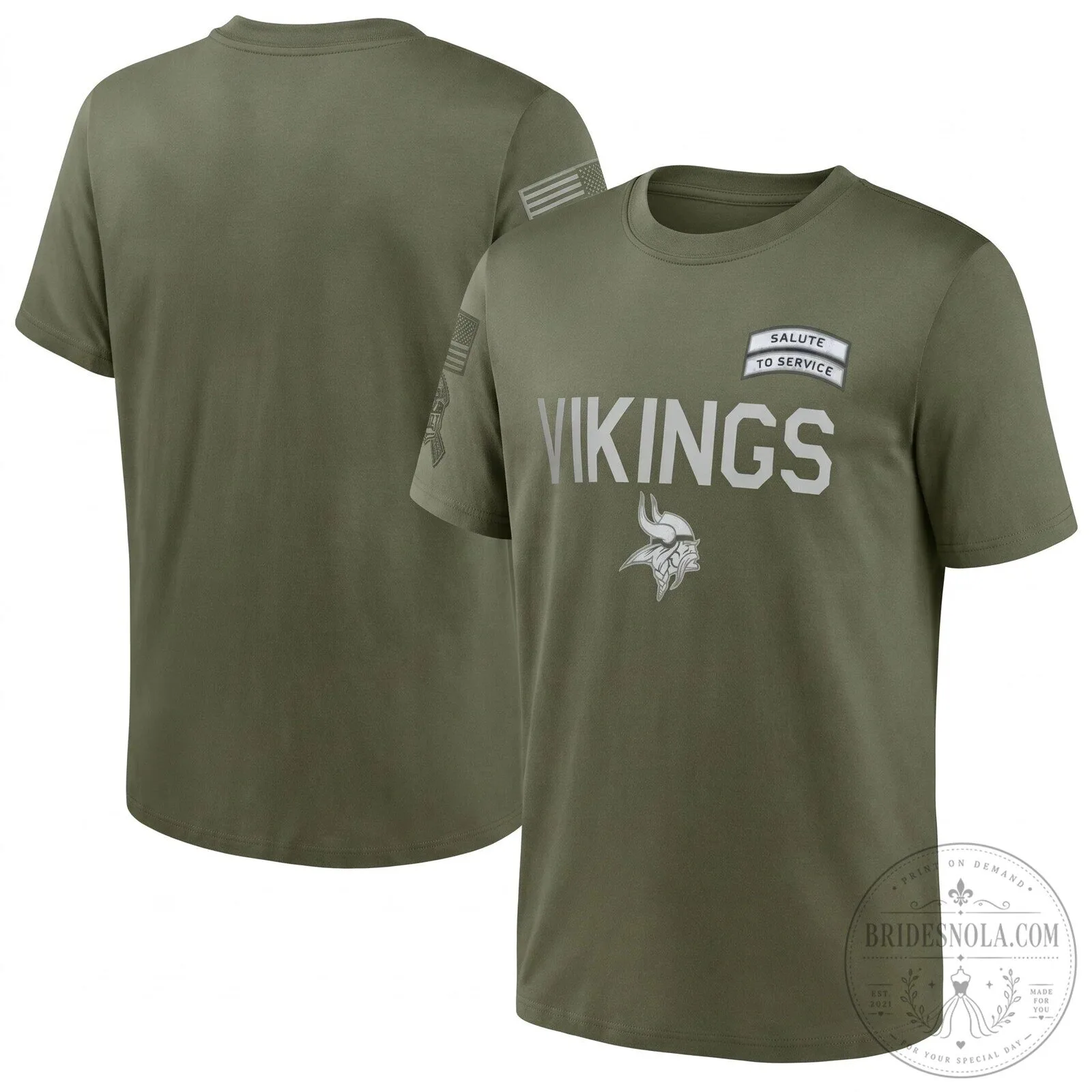 Minnesota Vikings Salute To Service Olive Green Military Style T-Shirt