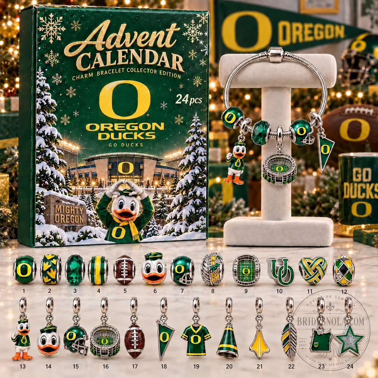 Oregon Ducks Advent Calendar Charm Bracelet Set with 24 Charms