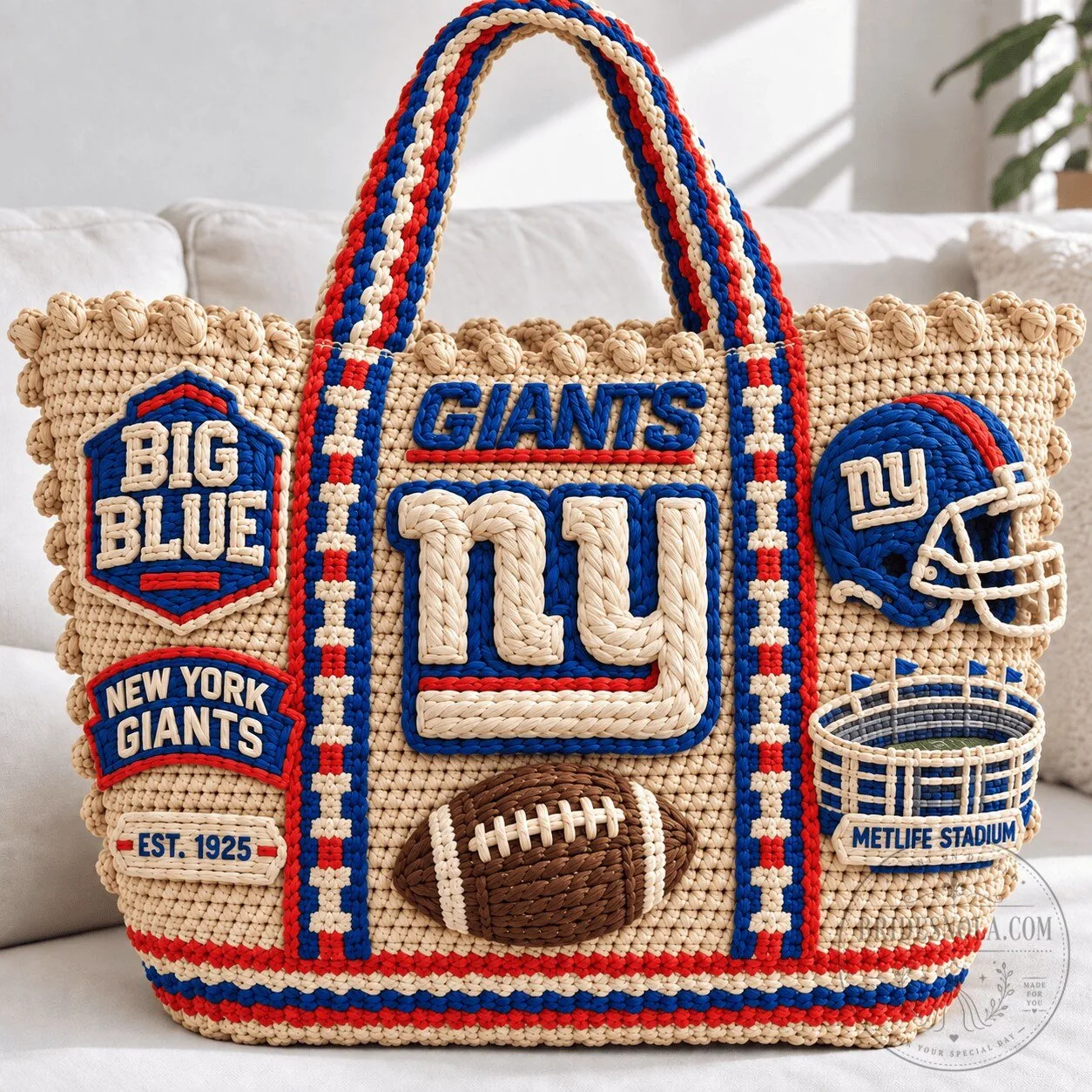 New York Giants NFL Football Team Crochet Tote Bag