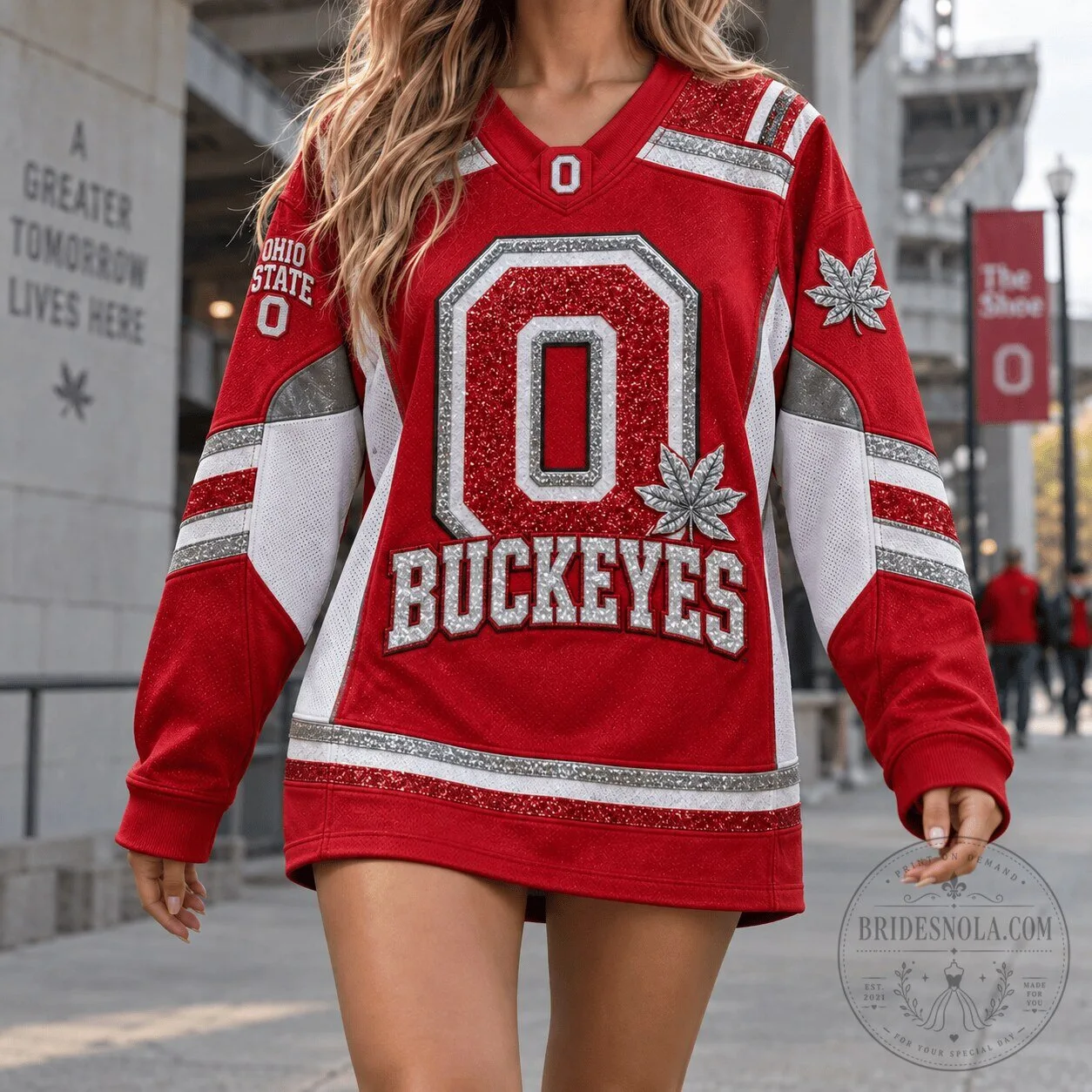 Ohio State Buckeyes Football Team Sparkle Red and White Sports Jersey
