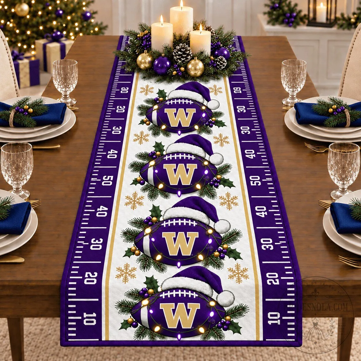 Washington Huskies Christmas Football Field Table Runner