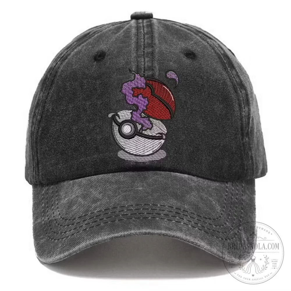 Pokemon Embroidered Distressed Black Adjustable Baseball Cap Hat