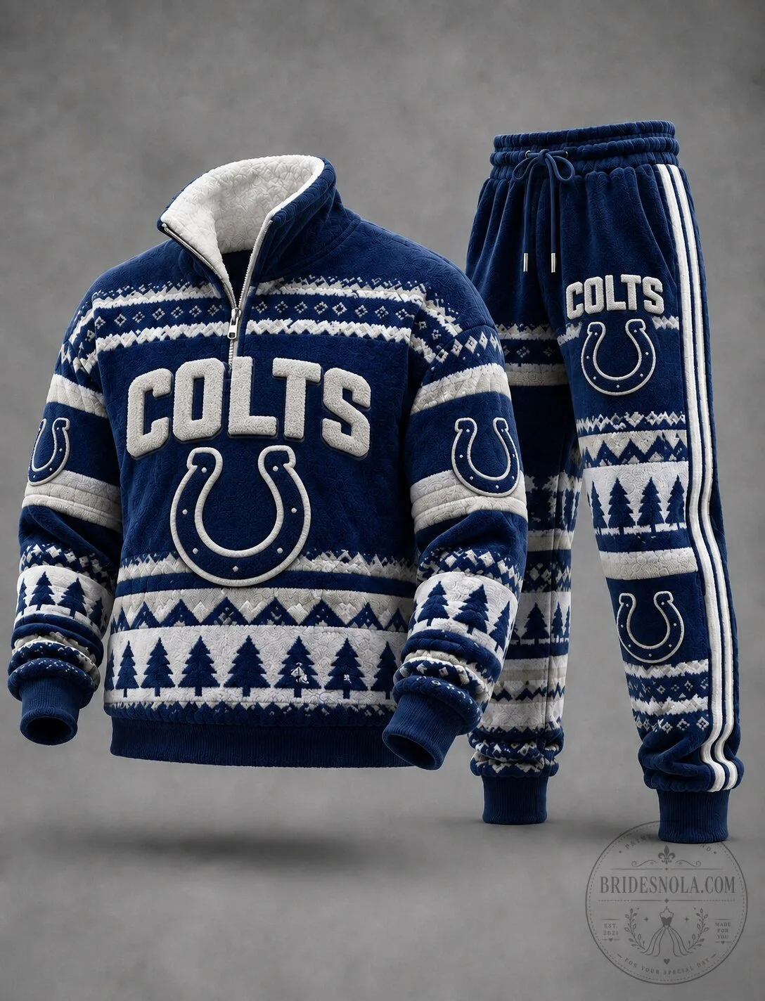 Indianapolis Colts Christmas Holiday Ugly Sweater Style Quarter Zip Sweatshirt and Jogger Pants