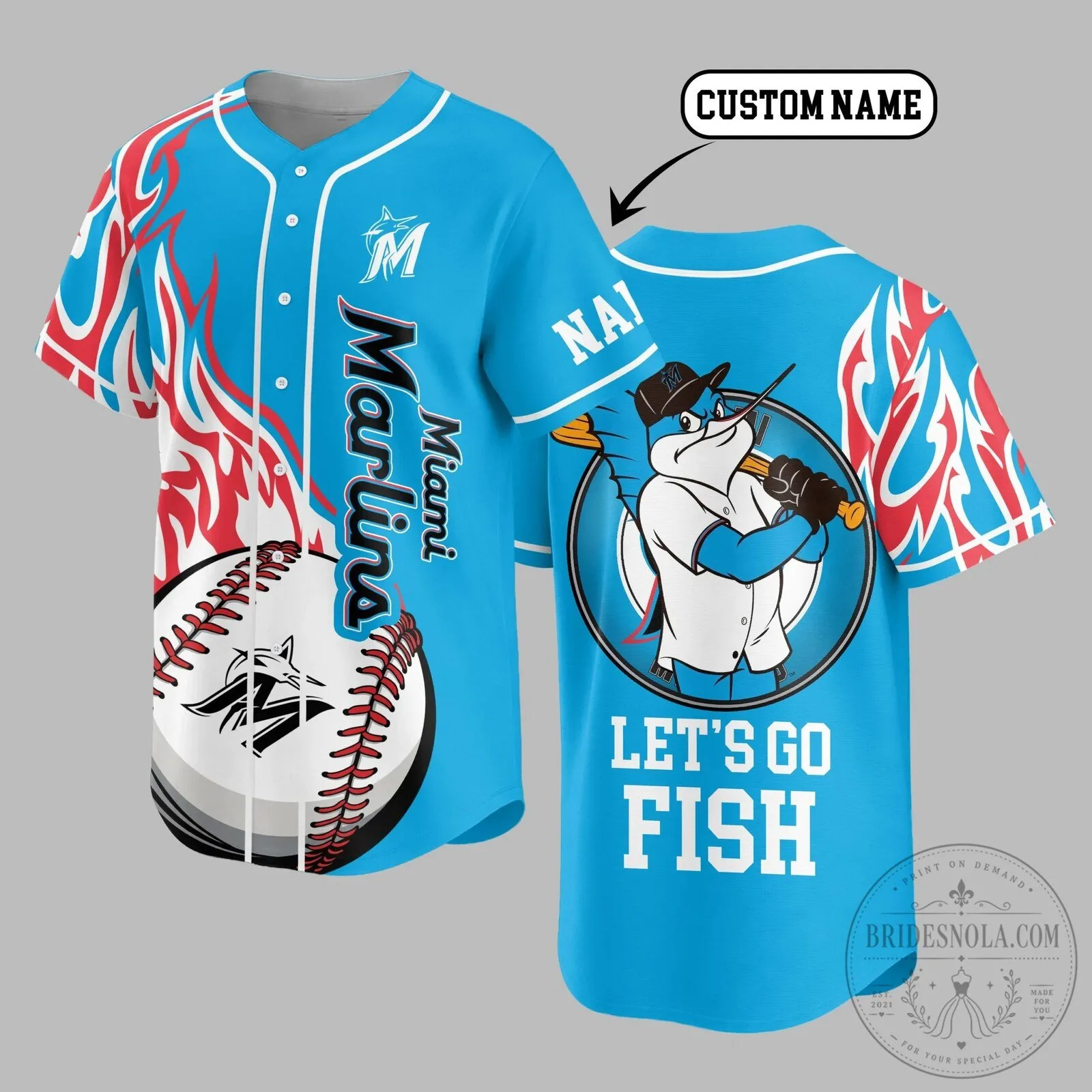 Miami Marlins Baseball Jersey with Custom Name Option