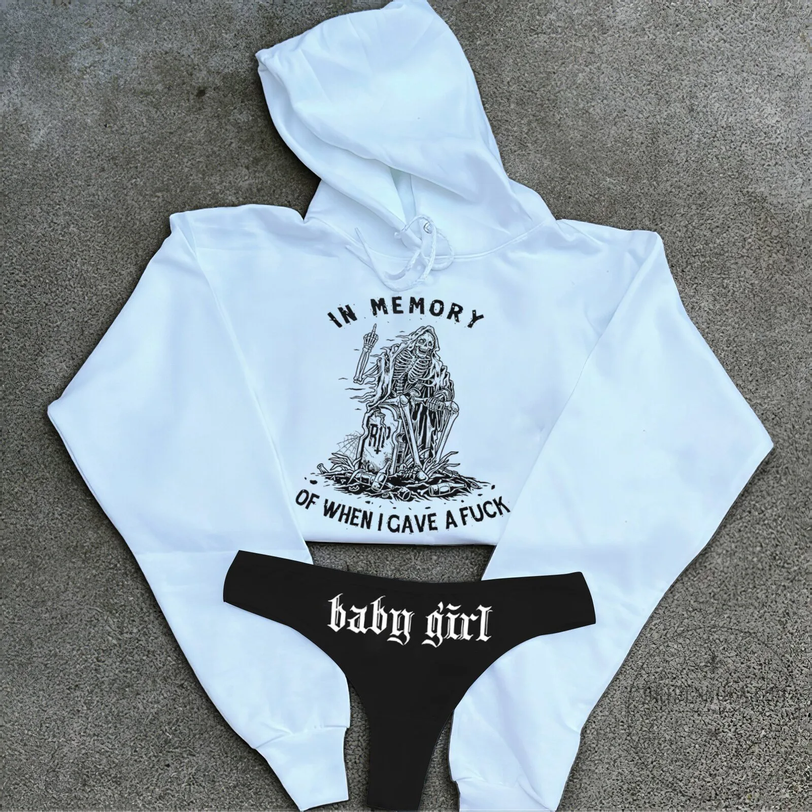 In Memory Of When I Gave A Fuck Skeleton Cropped Hoodie