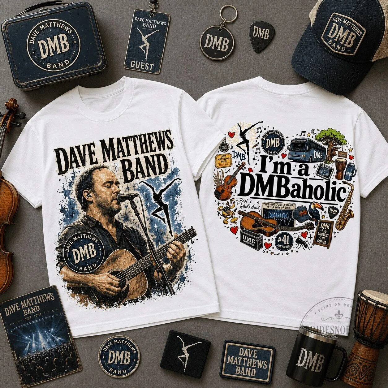 Dave Matthews Band I'm a DMBaholic Vintage Fan Art White T-Shirt