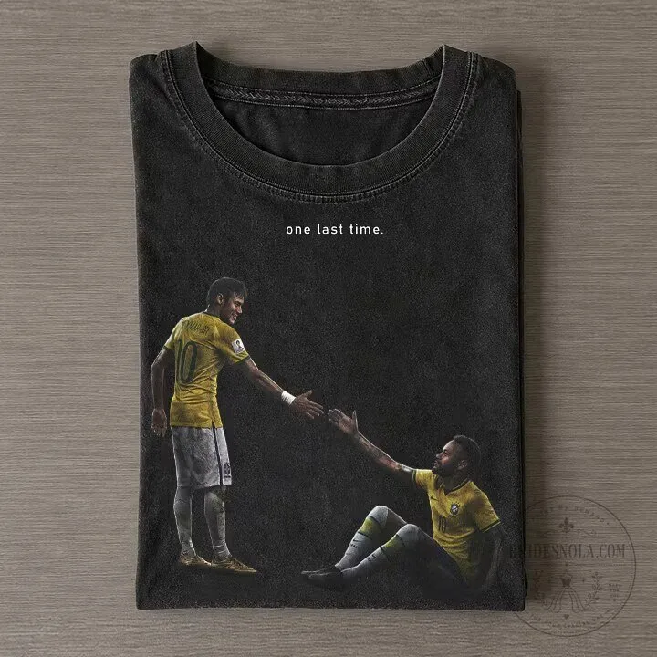 Graphic T-Shirt in Washed Black Featuring Neymar Junior, Brazil Football Star