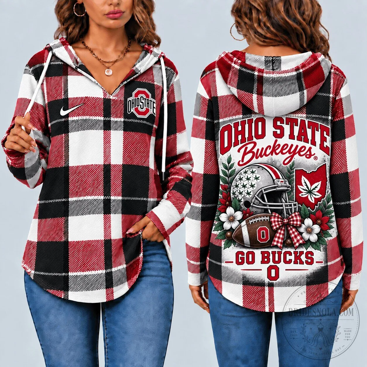 Ohio State Buckeyes Plaid Women's Football Game Day Pullover Hoodie