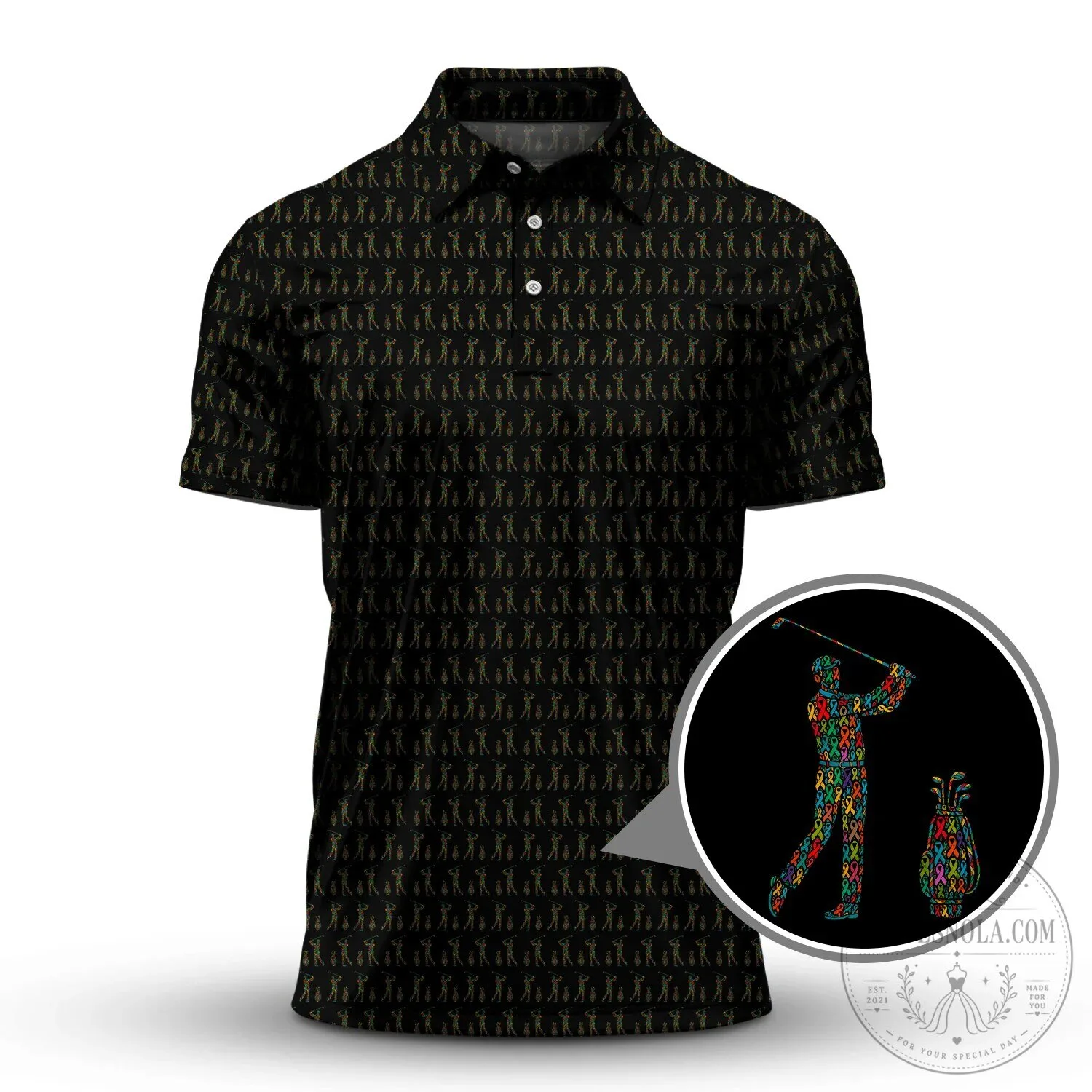 Cancer Survivor Golf Polo Shirt, Awareness Ribbon Golfer Apparel for Men