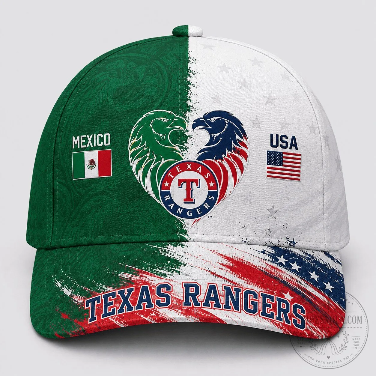 Texas Rangers Baseball Mexico USA Dual Pride Baseball Cap Hat