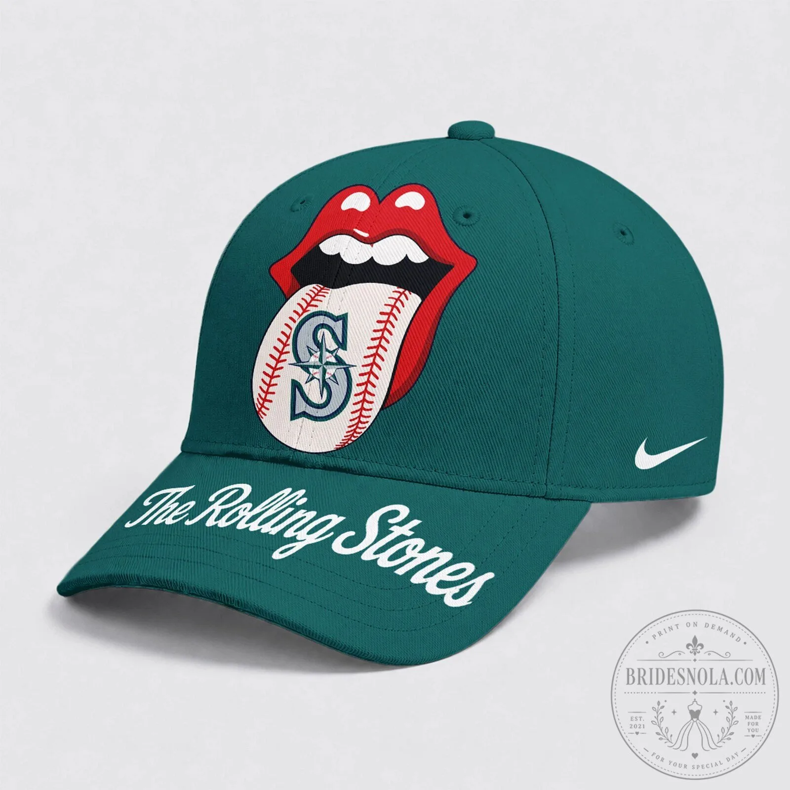 Seattle Mariners Baseball Rolling Stones Logo Green Cap Hat