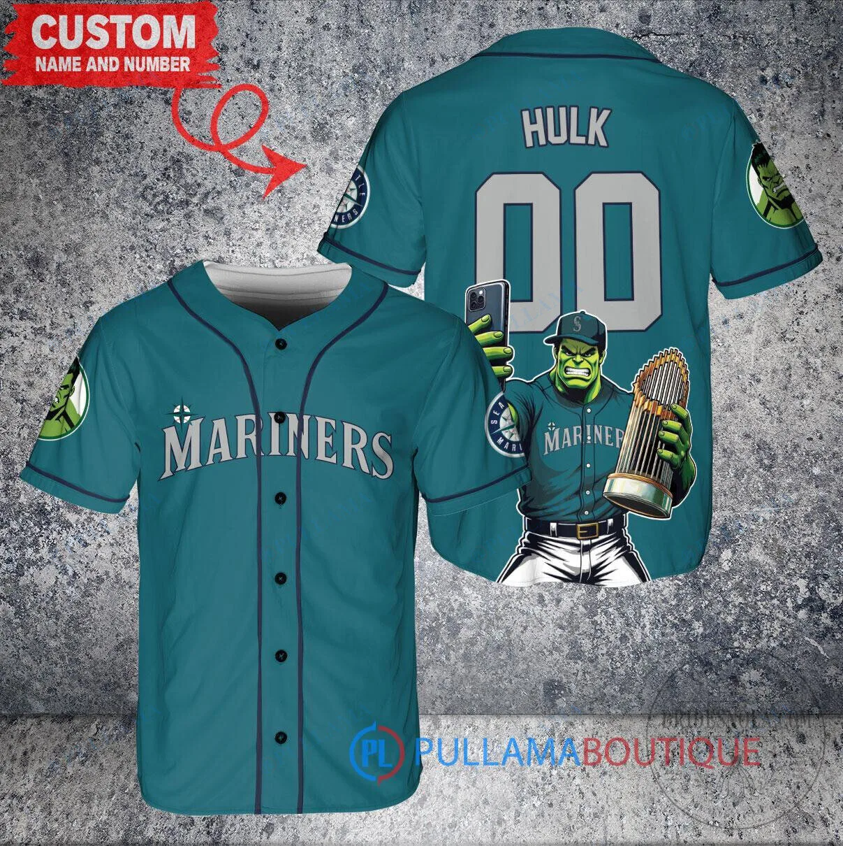 Seattle Mariners Baseball Hulk Marvel World Series Trophy Custom Baseball Jersey