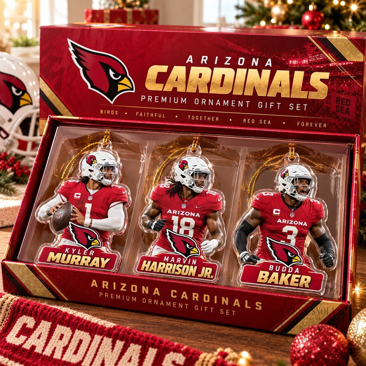 Arizona Cardinals NFL Football Team Player Acrylic Christmas Ornament Set