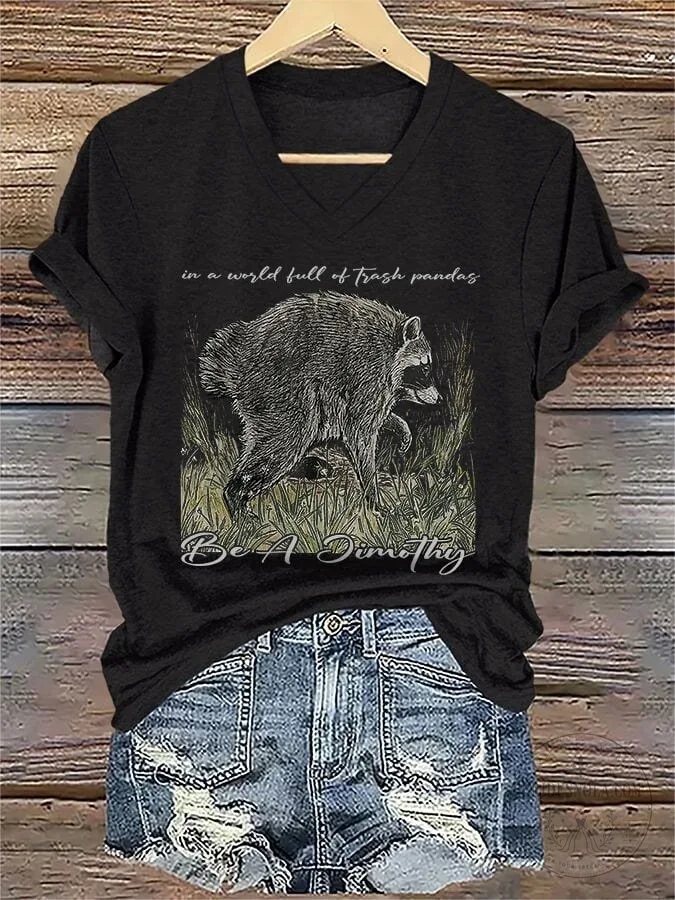 Trash Pandas Jimothy Raccoon Graphic V-Neck T-Shirt