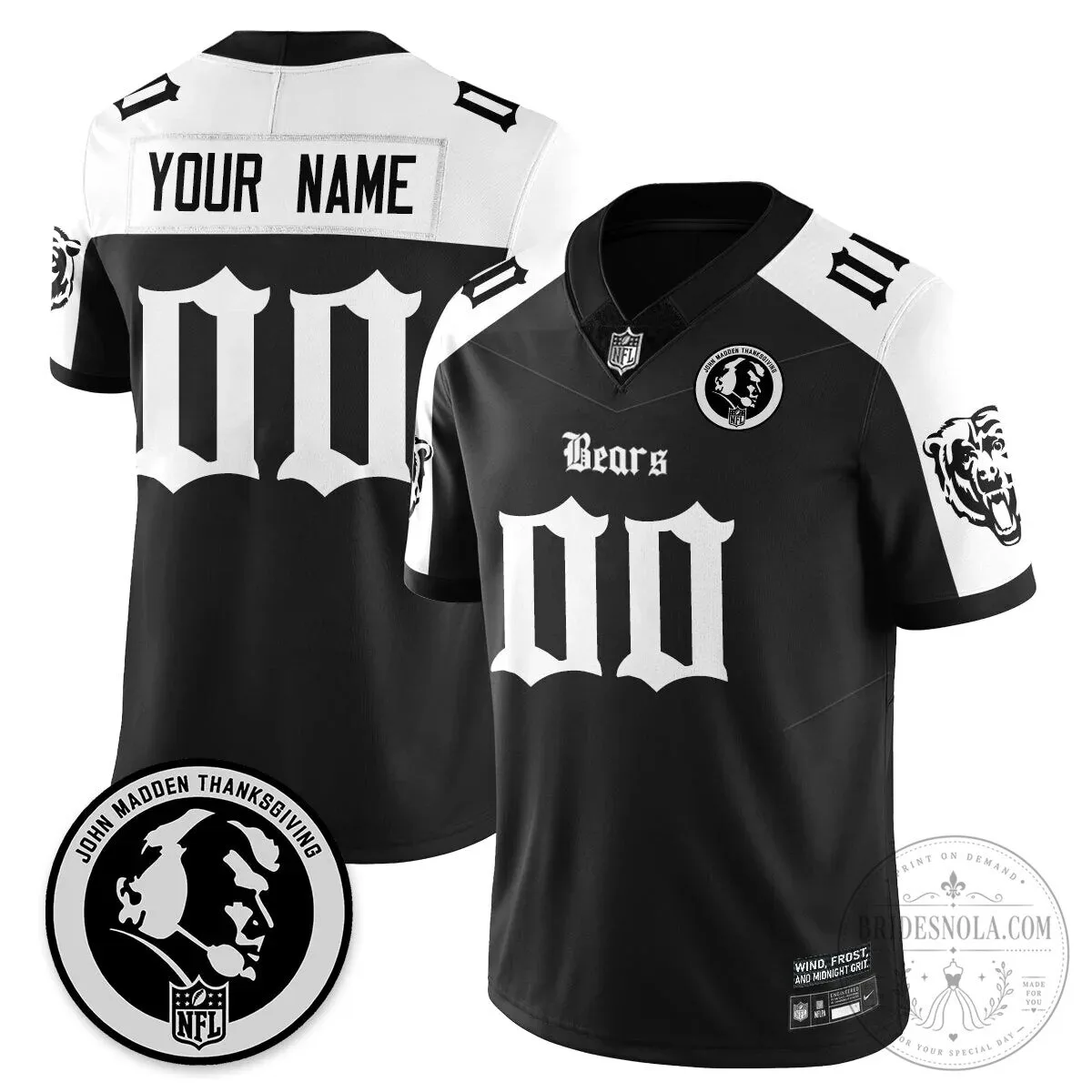 John Madden Chicago Bears Football Jersey Custom Name Number Black White