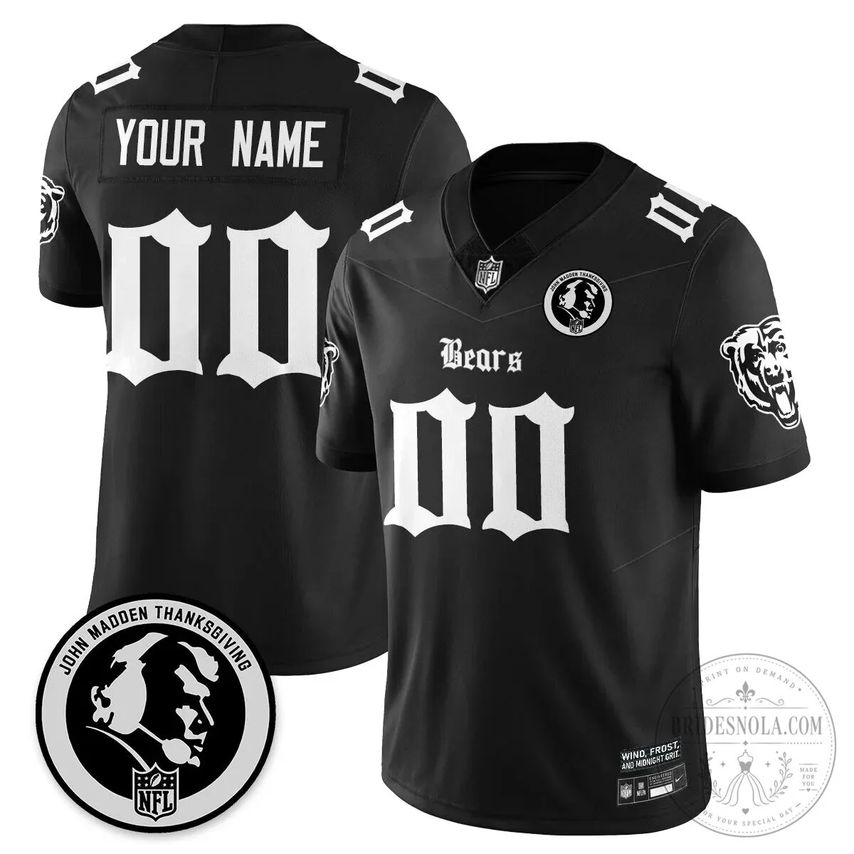 John Madden Chicago Bears Football Jersey Custom Name Number Black White 8 John Madden Chicago Bears Football Jersey Custom Name Number Black White