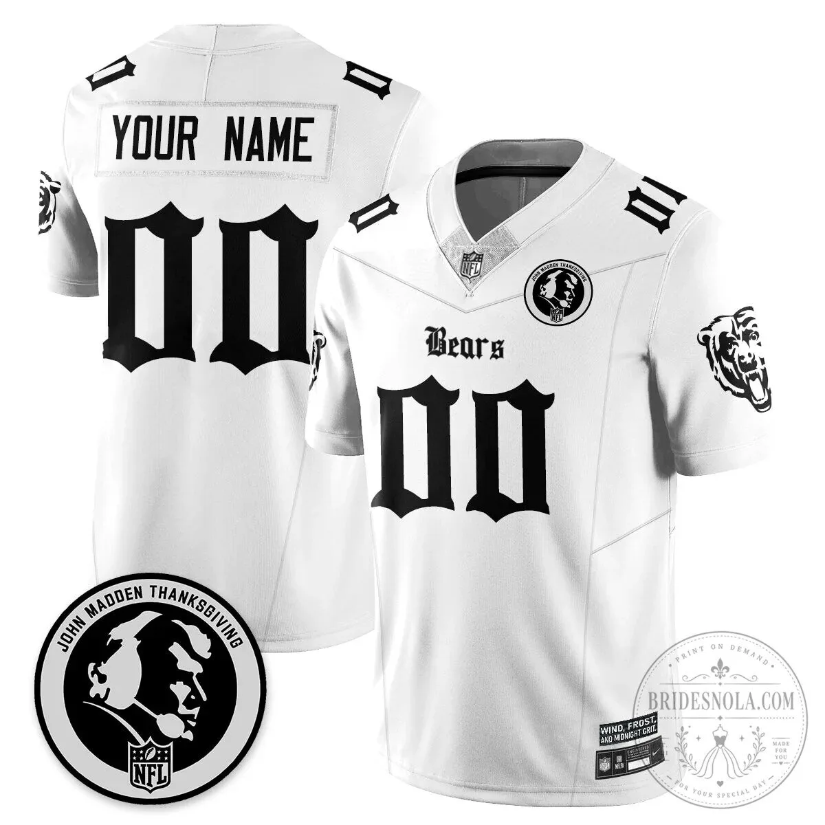 John Madden Chicago Bears Football Jersey Custom Name Number Black White 9 John Madden Chicago Bears Football Jersey Custom Name Number Black White
