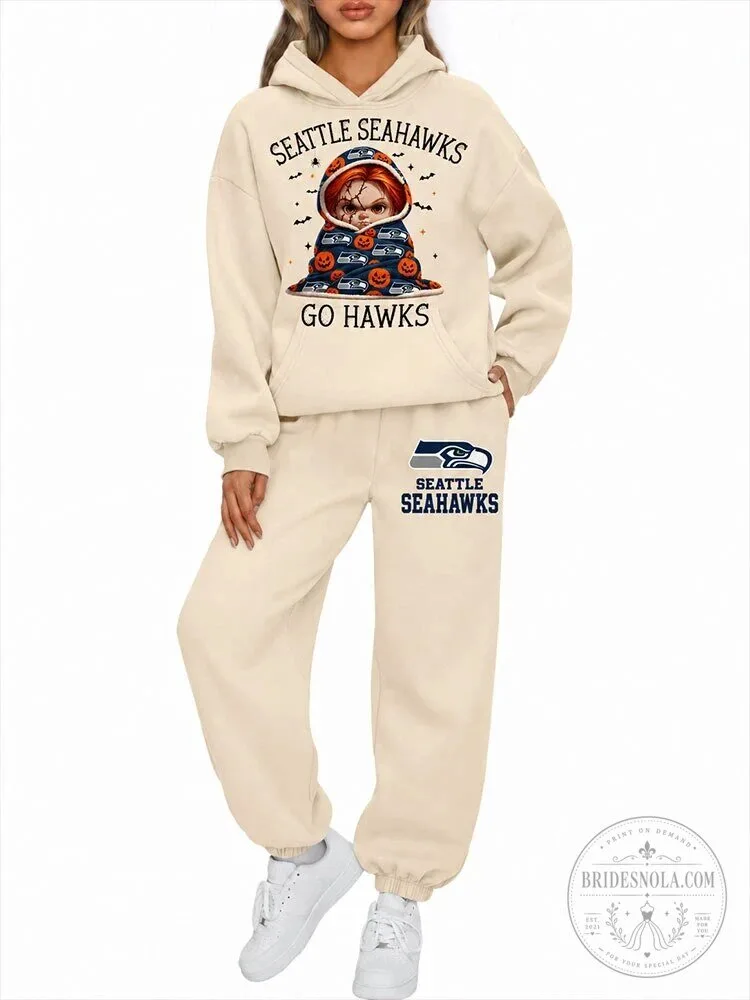 Seattle Seahawks Chucky Halloween Go Hawks Women's Hoodie Sweatshirt