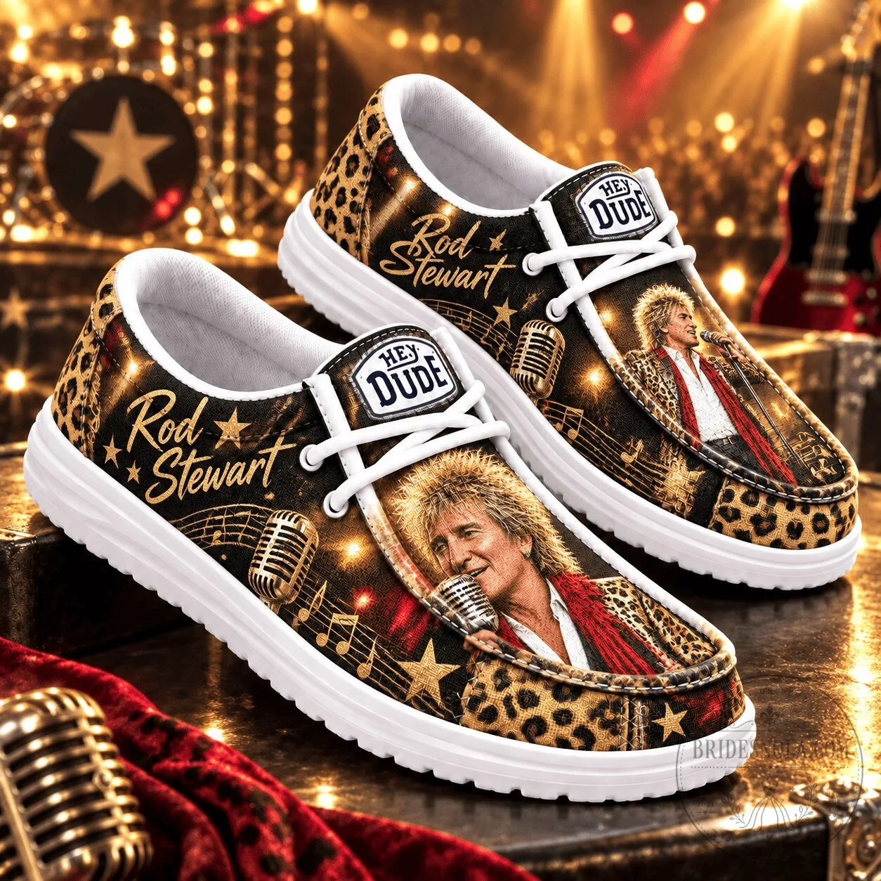 Rod Stewart Gold Star Stage Leopard Print Loafer Shoes