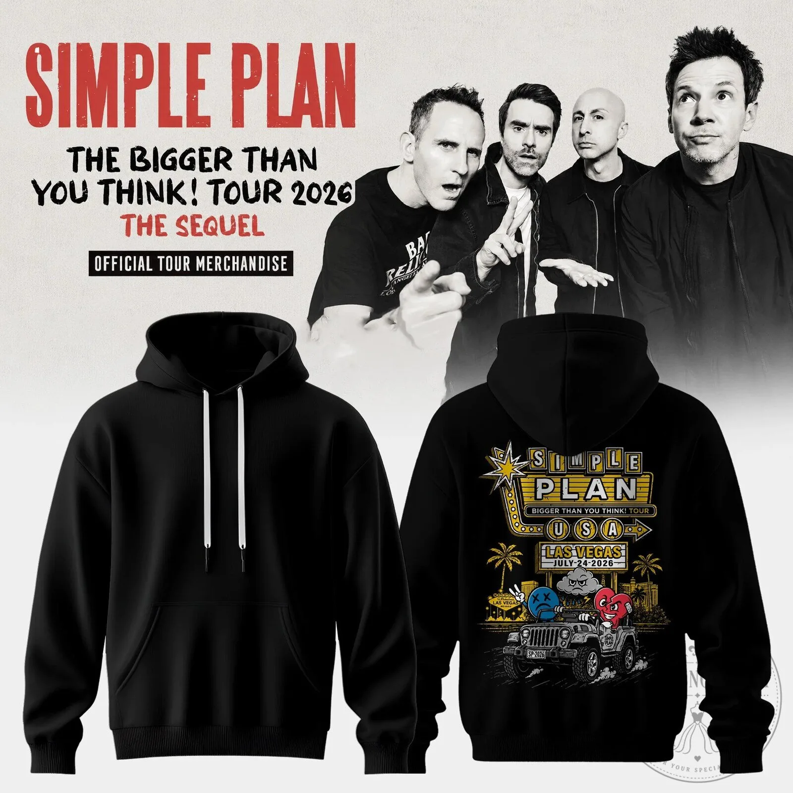 Black Hoodie for the Bigger Than You Think Tour 2026 by Simple Plan 2 Black Hoodie for the Bigger Than You Think Tour 2026 by Simple Plan