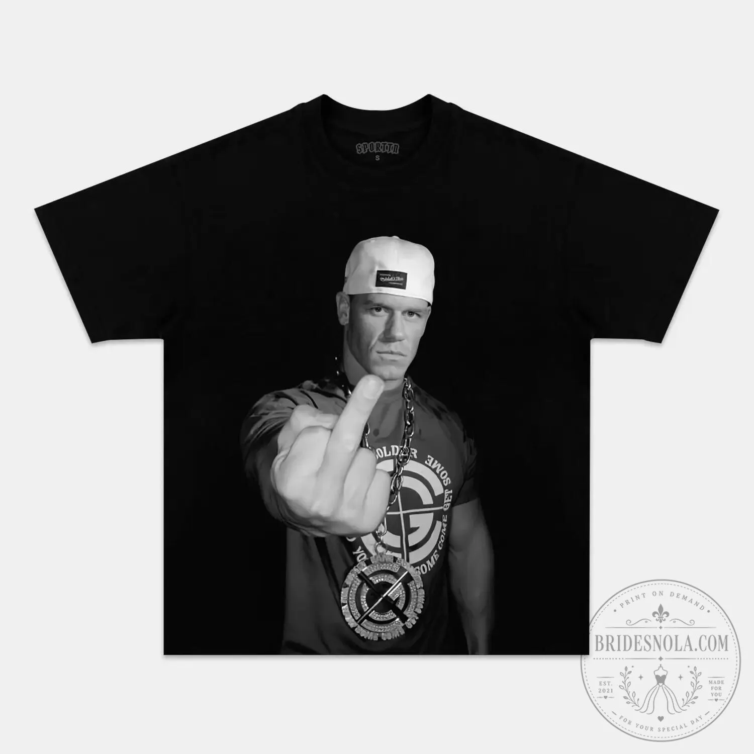 John Cena Middle Finger Meme Black Graphic T-Shirt