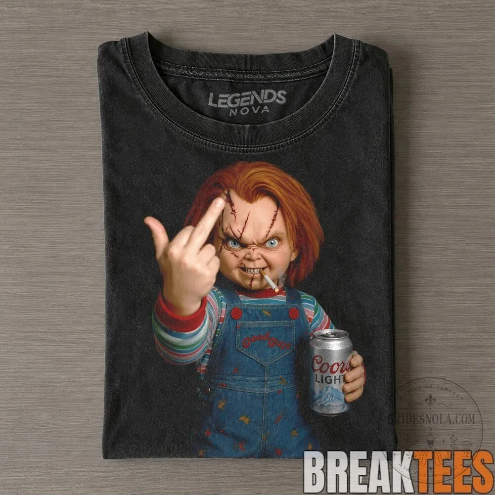 Chucky Horror Movie Middle Finger Coors Light Graphic T-Shirt