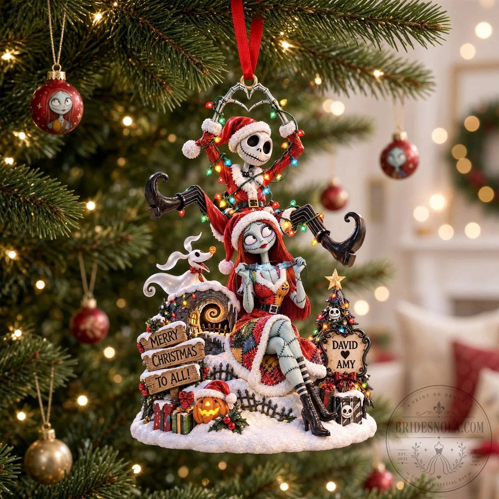 Nightmare Before Christmas Jack Skellington Sally Christmas Tree Ornament
