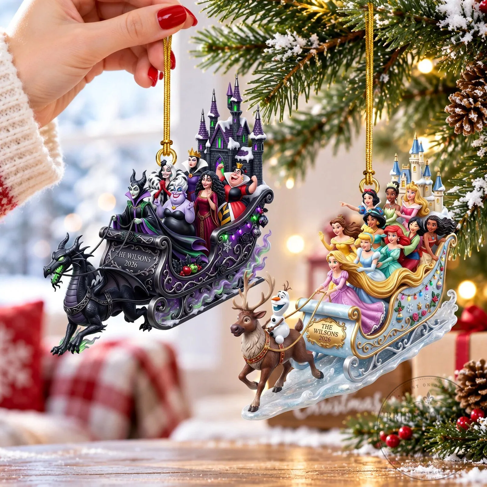 Disney Princess and Villain Snow Ride Christmas Tree Ornament