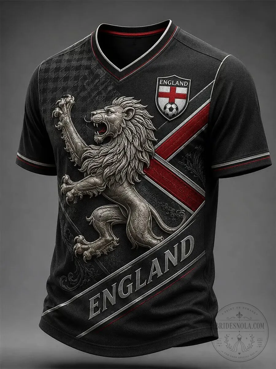 Men's Short Sleeve Soccer Jersey with England Football Lion Crest