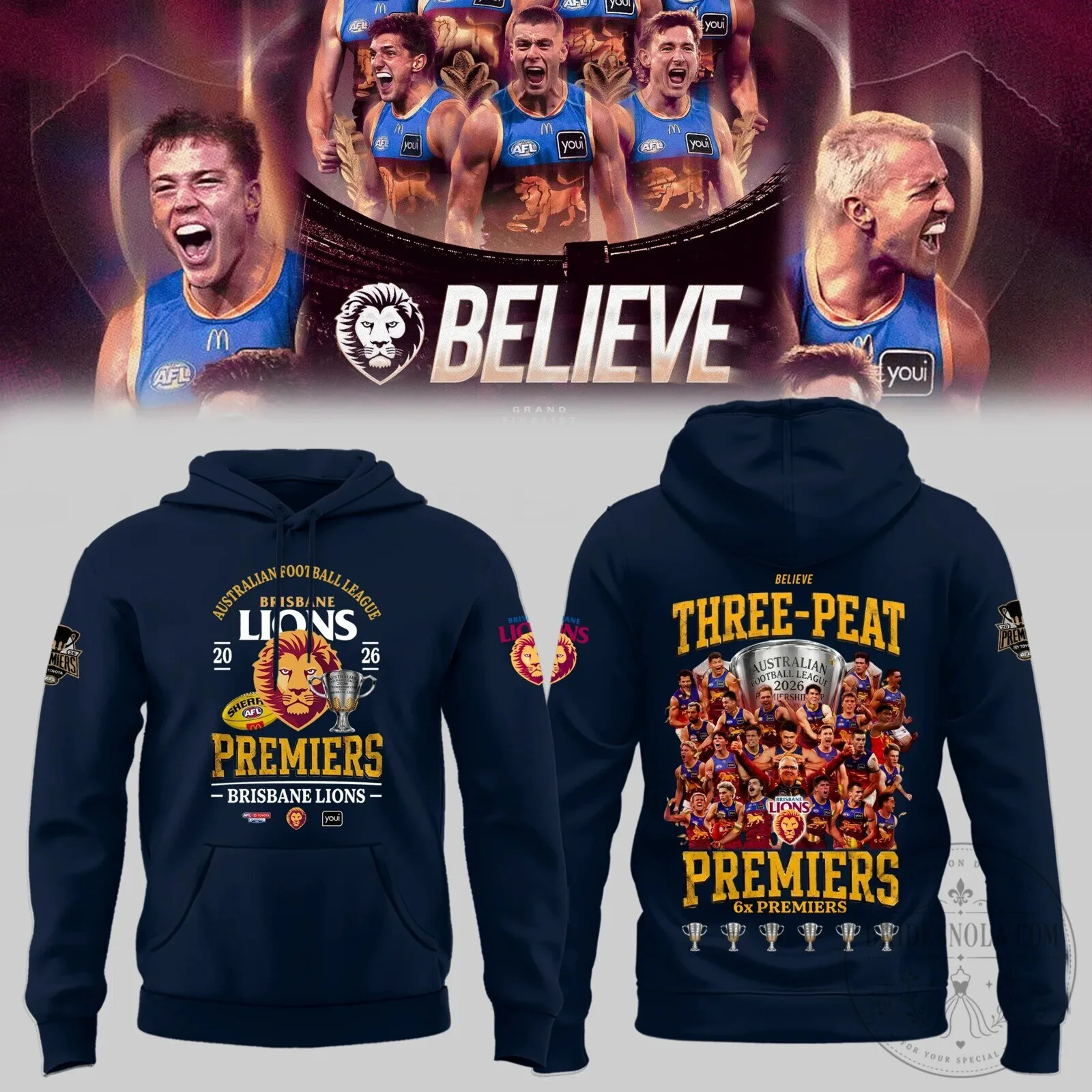 Brisbane Lions 2026 AFL Three-Peat Premiers Australian Football League Hoodie