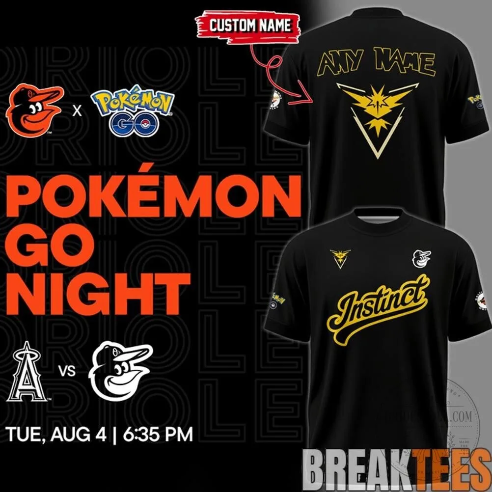 Baltimore Orioles Pokemon GO Night Team Instinct Custom Name Black T-Shirt
