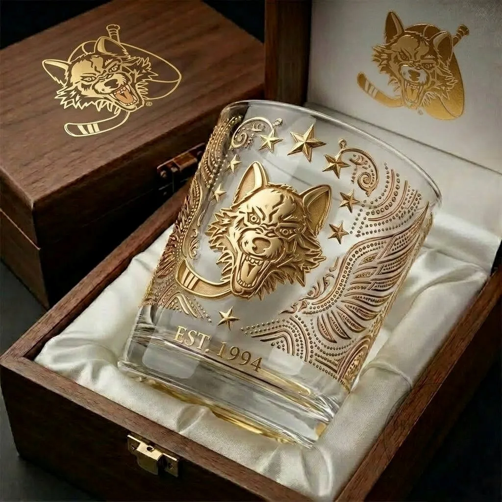 Chicago Wolves Hockey Team Gold Edition Whiskey Drinking Glass