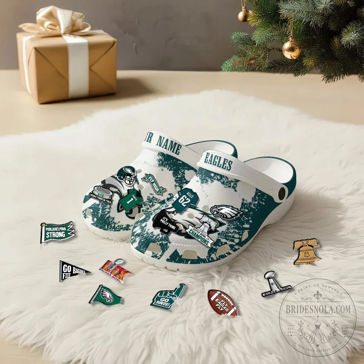 Philadelphia Eagles Football Team Fan Crocs Clogs with Jibbitz Charms